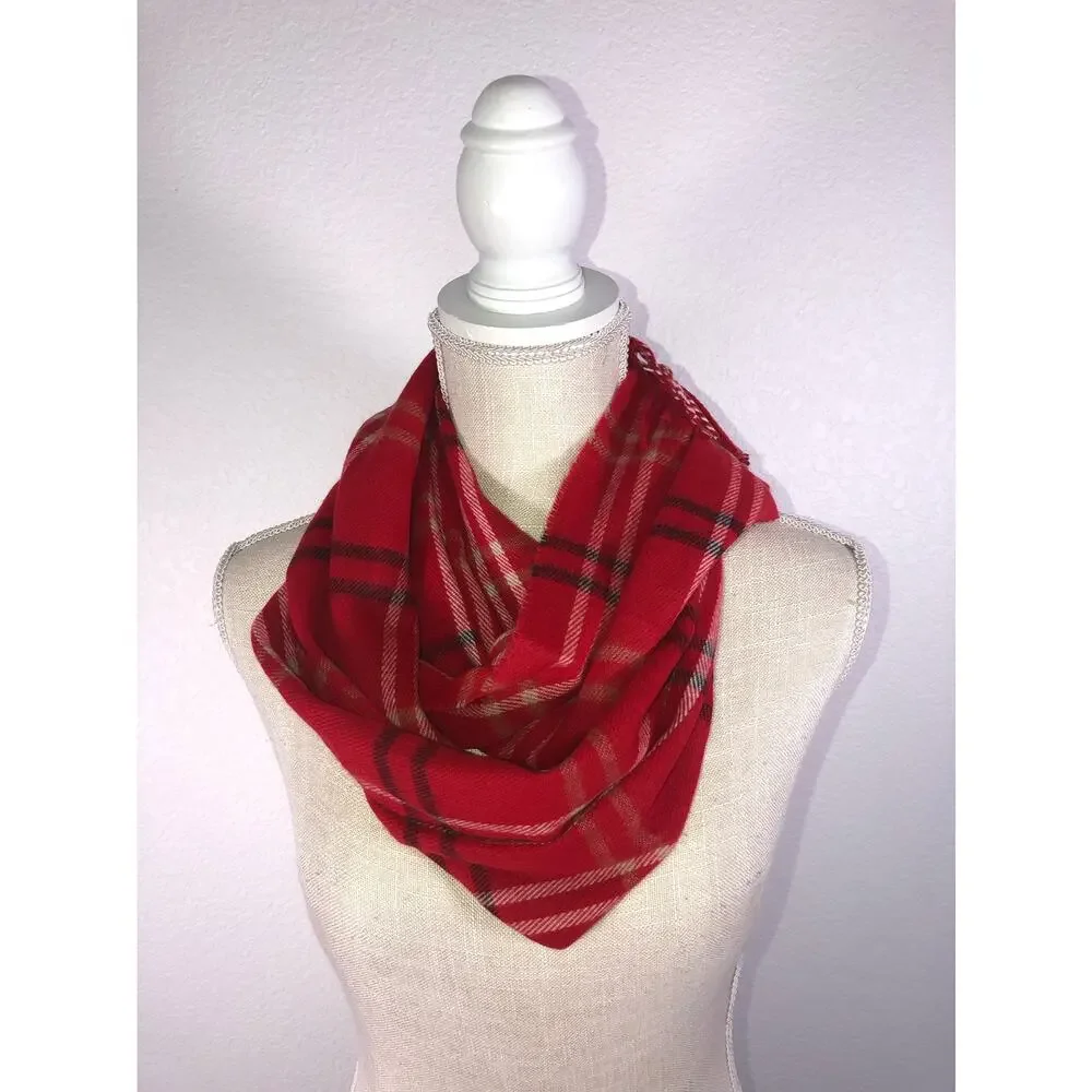 Steve Madden Red Plaid Fringe Scarf - OS